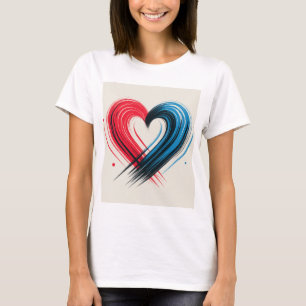 Camiseta Corazón de pincel - Amor artístico rojo y azul T-S