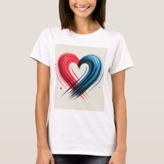 Camiseta Corazón de pincel - Amor artístico rojo y azul T-S