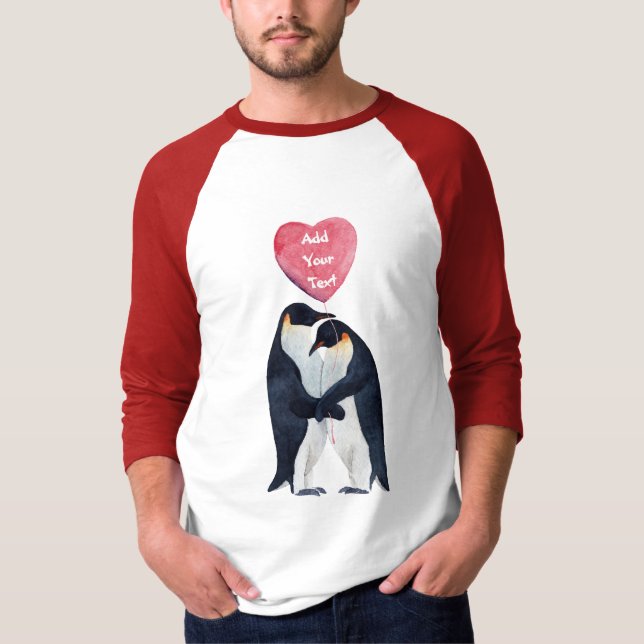 Camiseta Corazón de Pingüinos Emperador Pareja Personalizad (Anverso)