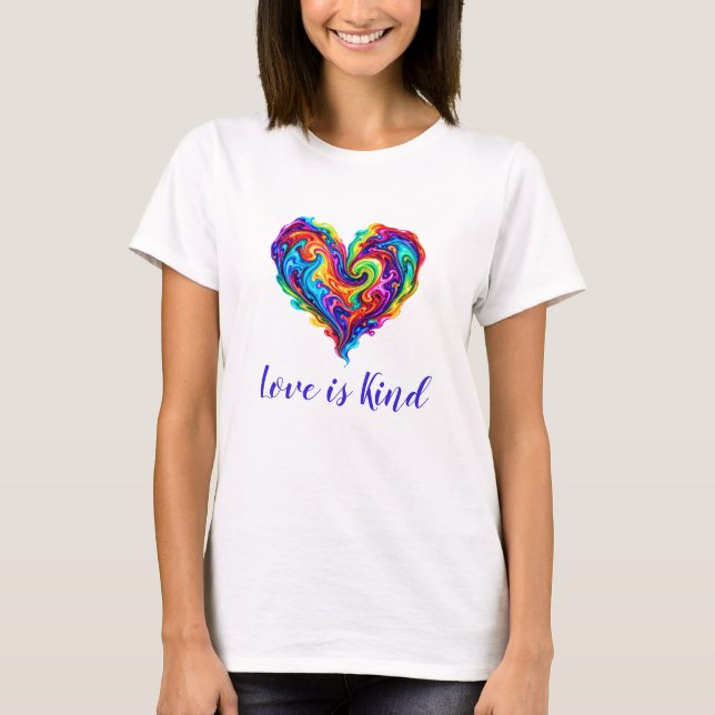 Camiseta Corazón de pintura vertida de arcoíris vibrante (Anverso)