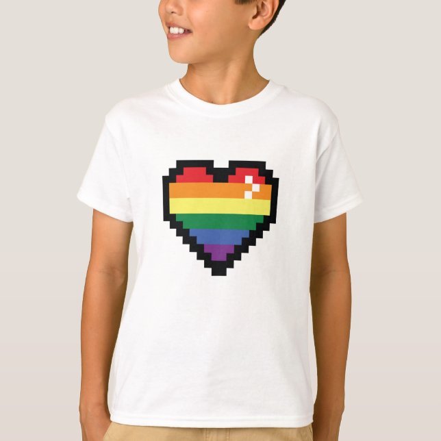 Camiseta Corazón de píxeles arco iris (Anverso)