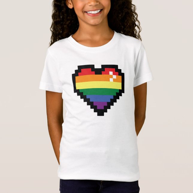 Camiseta Corazón de píxeles arco iris (Anverso)