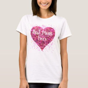 Camiseta Corazón de purpurina chispeante rosa mejor mamá de