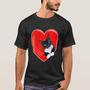 Camiseta Corazón De San Valentín De Gato De Tuxedo Para E