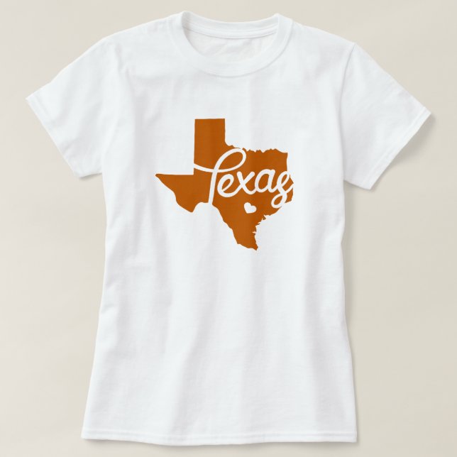 Camiseta Corazón de Texas Naranja quemado (Diseño del anverso)