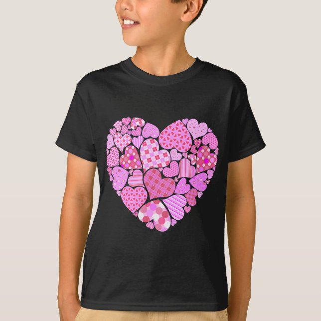 Camiseta Corazón de trabajo en mosaico rosa (Anverso)