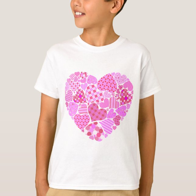 Camiseta Corazón de trabajo en mosaico rosa (Anverso)