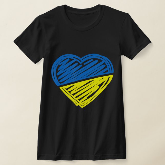 Camiseta Corazón de Ucrania, apoyo la bandera ucraniana (Distribución)