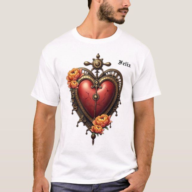 Camiseta Corazón de vapor con flores. (Anverso)