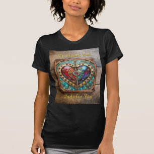 Camiseta Corazón de vidrio teñido rojo y azul serie Steampu