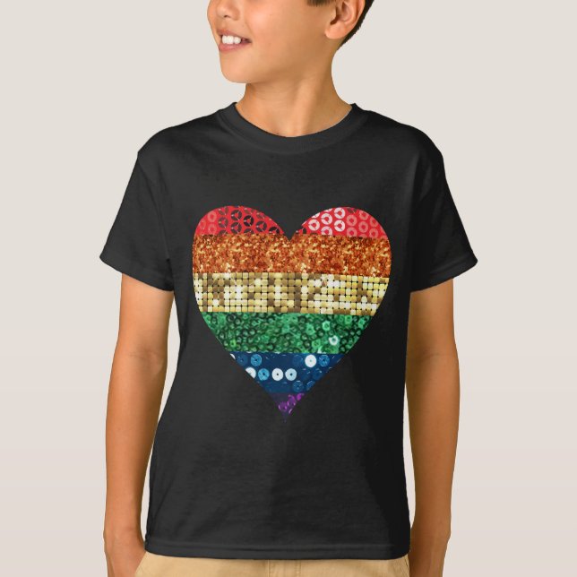 Camiseta corazón del arco iris de lgbt (Anverso)