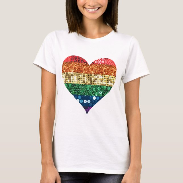 Camiseta corazón del arco iris de lgbt (Anverso)