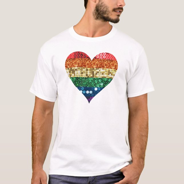 Camiseta corazón del arco iris de lgbt (Anverso)
