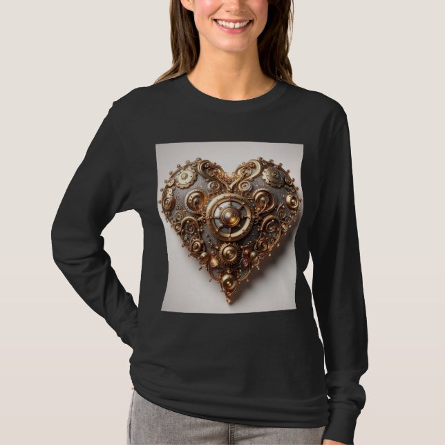 Camiseta Corazón del engranaje del reloj elegante Steampunk (Anverso)