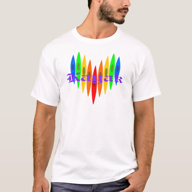 Camiseta Corazón del kajak del arco iris (Anverso)