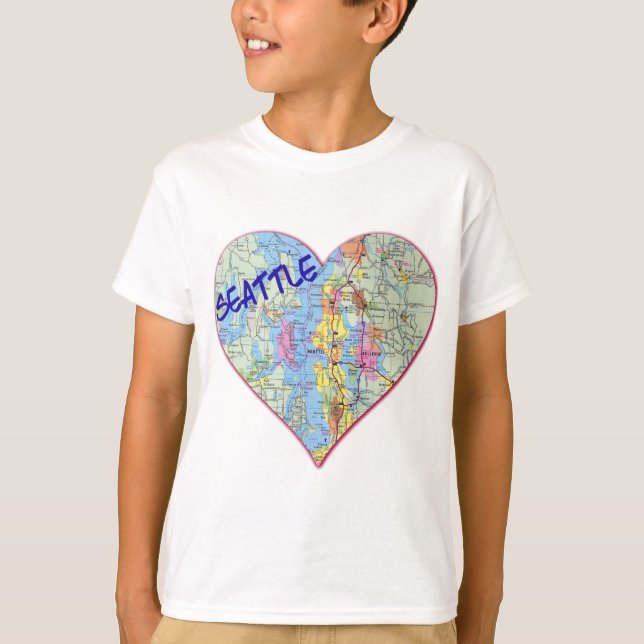 Camiseta Corazón del mapa de Seattle (Anverso)