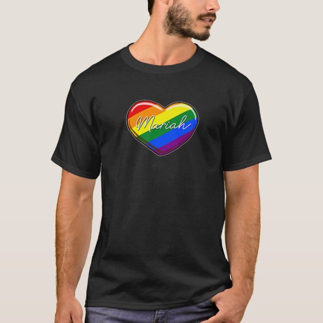 Camiseta Corazón del Orgullo LGBT - Nombre "Mariah" Arcoiri (Anverso)