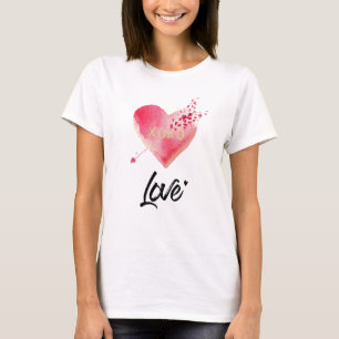 Camiseta Corazón del rosa de la acuarela del *~* y blanco