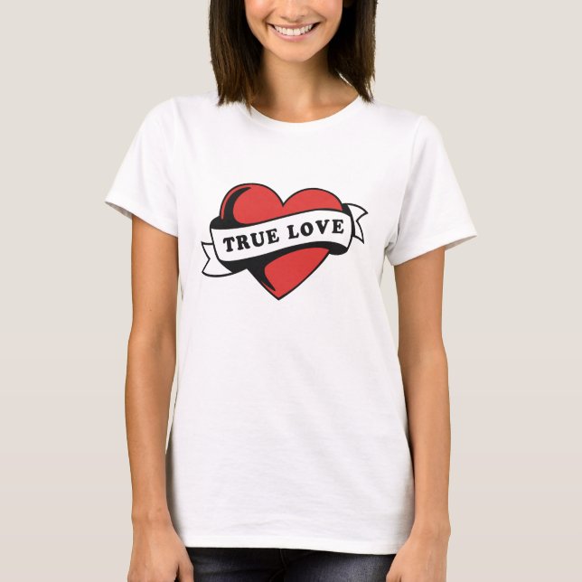 Camiseta Corazón del tatuaje del amor verdadero | Diseño ro (Anverso)