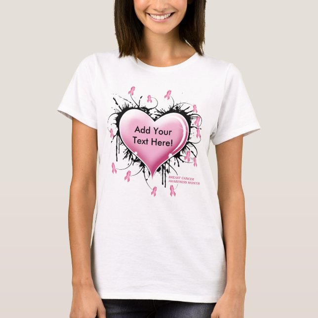 Camiseta Corazón del tatuaje del cáncer de pecho - texto (Anverso)
