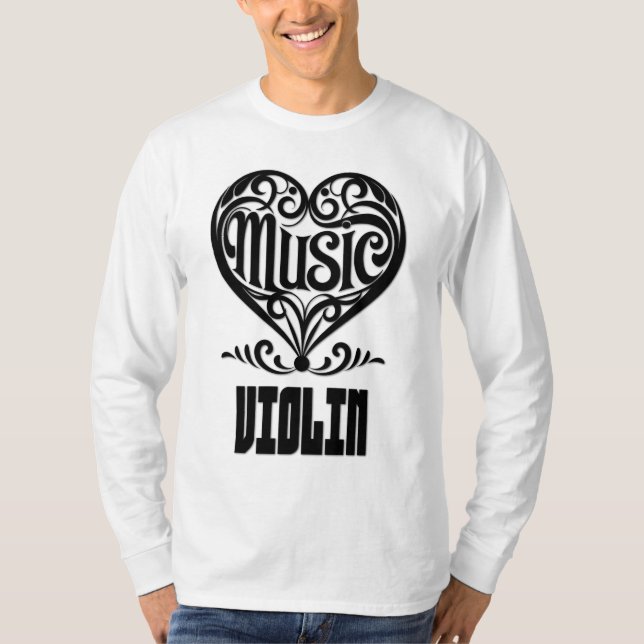 Camiseta Corazón desplazado elegante para amantes del violí (Anverso)