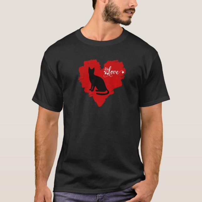 Camiseta Corazón Día de San Valentín De Gato Para Mujeres C (Anverso)