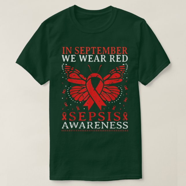 Camiseta Corazón En Septiembre Usamos Red Sepsis Awareness  (Diseño del anverso)