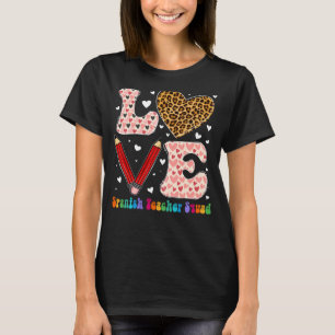 Camiseta Corazón Español Teacher Squad Leopard Plaid Red Va