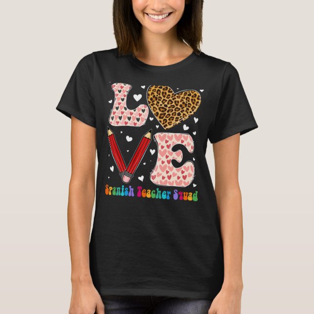 Camiseta Corazón Español Teacher Squad Leopard Plaid Red Va (Anverso)