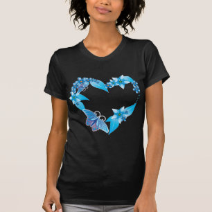 Camiseta Corazón floral de mariposa azul