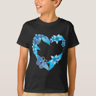Camiseta Corazón floral de mariposa azul