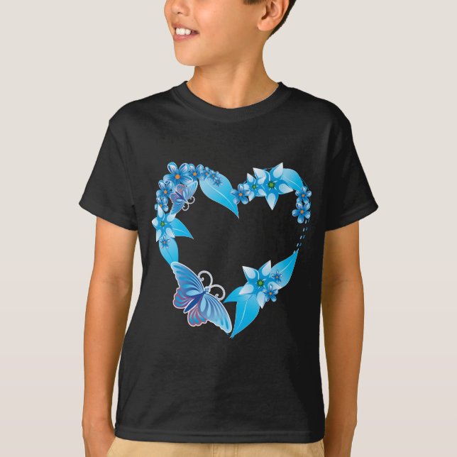 Camiseta Corazón floral de mariposa azul (Anverso)