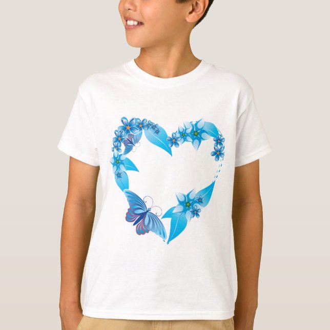 Camiseta Corazón floral de mariposa azul (Anverso)