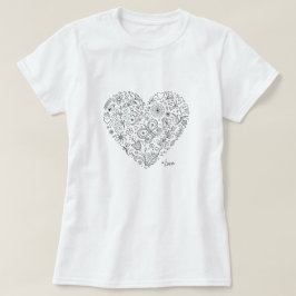 Camiseta Corazón Floral Garabato Arte Botánico Romántico de
