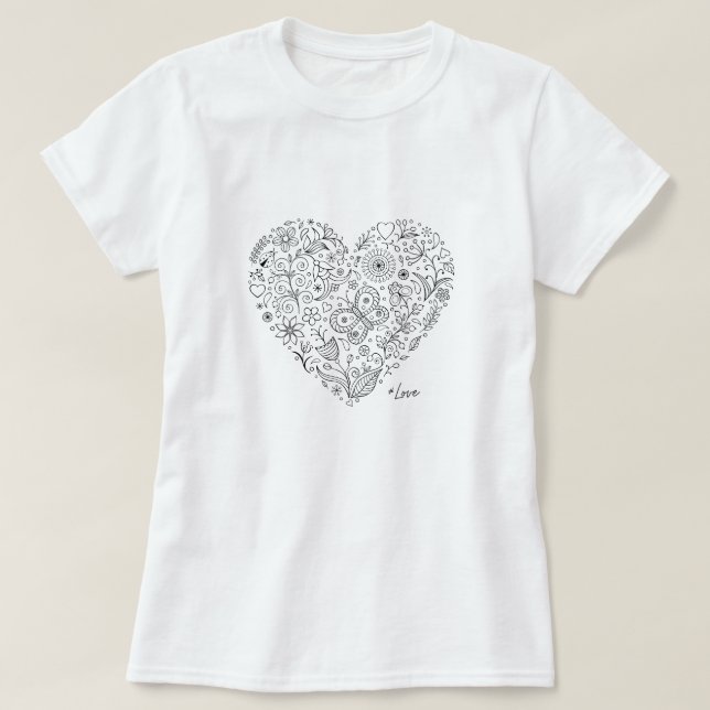 Camiseta Corazón Floral Garabato Arte Botánico Romántico de (Diseño del anverso)