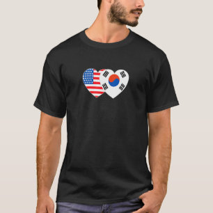 Camiseta Corazón gemelo de bandera coreana y estadounidense