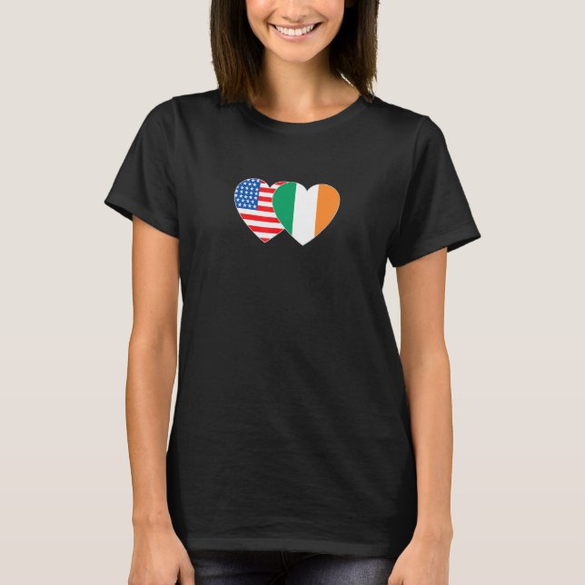 Camiseta Corazón gemelo de bandera de Irlanda y Estados Uni (Anverso)