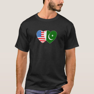 Camiseta Corazón gemelo de bandera de Pakistán y Estados Un