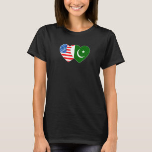 Camiseta Corazón gemelo de bandera de Pakistán y Estados Un
