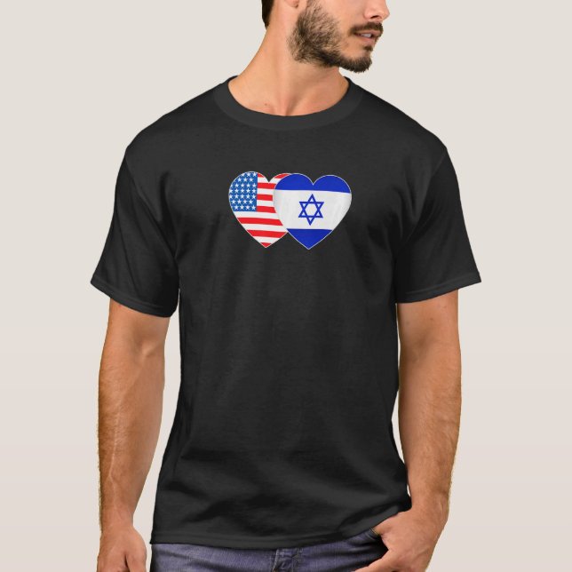 Camiseta Corazón gemelo de bandera israelí y estadounidense (Anverso)