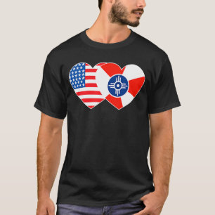 Camiseta Corazón gemelo de la bandera wichita y estadounide