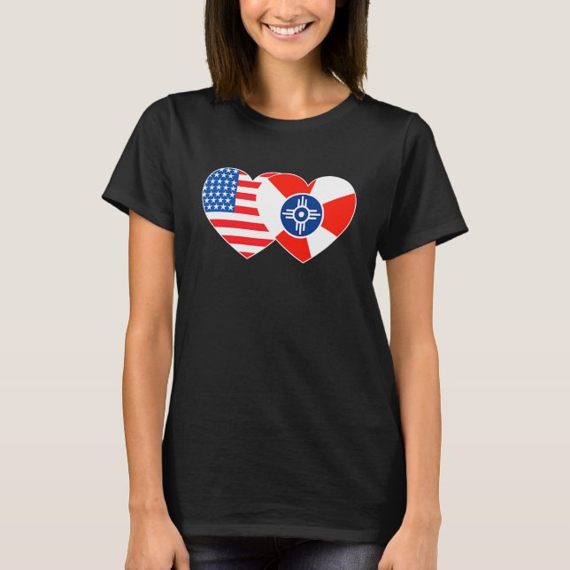 Camiseta Corazón gemelo de la bandera wichita y estadounide (Anverso)