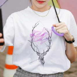 Camiseta Corazón geométrico de venado y rosa Elegante Arte