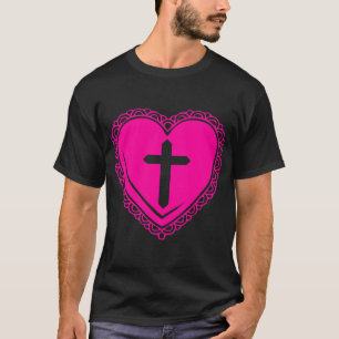 Camiseta Corazón Gótico + Cruz (Rosa Fucsia)