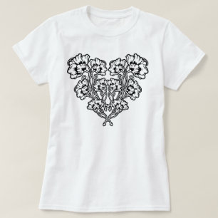 Camiseta Corazón gótico de la flor de Nouveau del arte