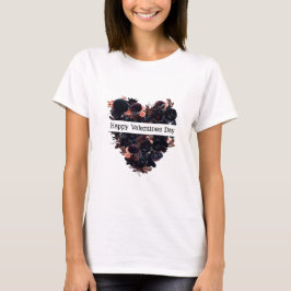 Camiseta Corazón gótico hecho de flores negras. El romance 