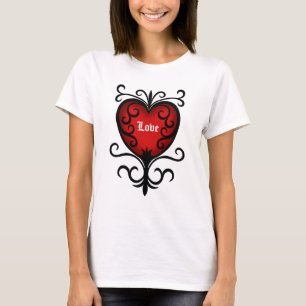 Camiseta Corazón gótico rojo oscuro elegante adornado