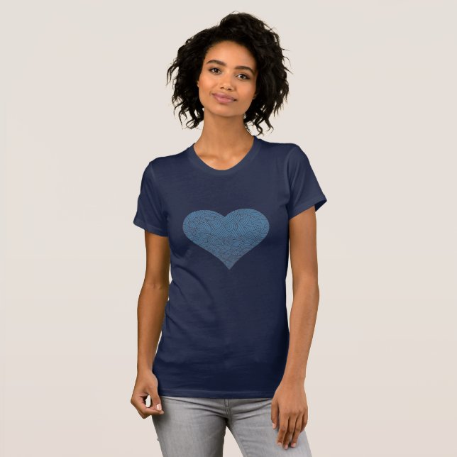 Camiseta Corazón Grande Azul con Patrón (Anverso completo)