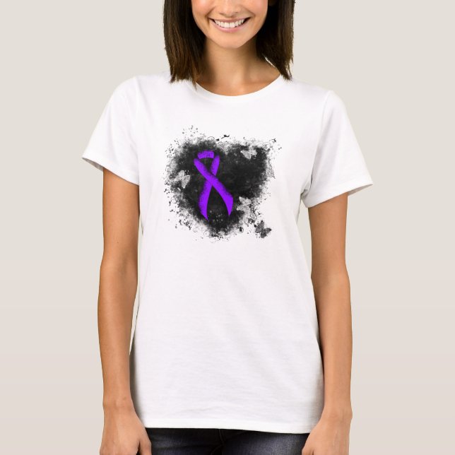 Camiseta Corazón Grunge Violeta Cinta, linfoma de Hodgkin (Anverso)