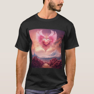 Camiseta Corazón humeante rosa con alas en el desierto blan